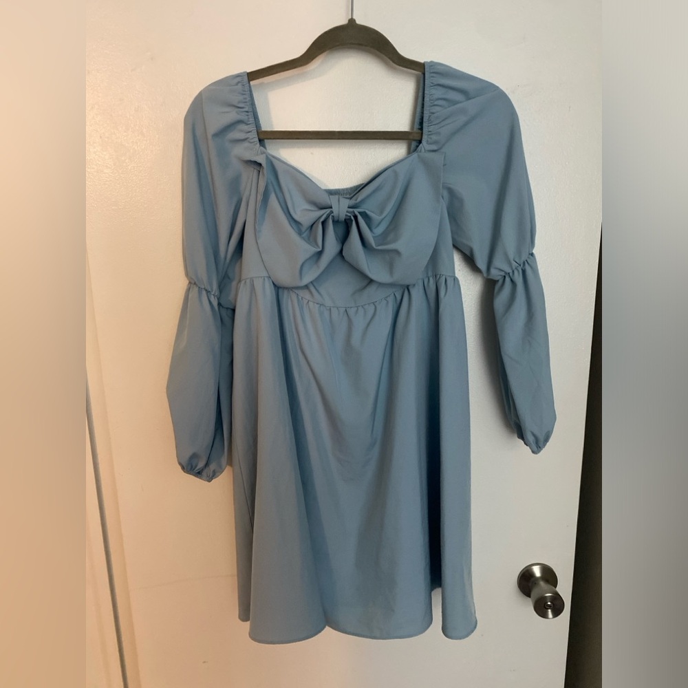 Light Blue Dress with Bow Front